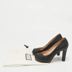 Pre Owned Gucci Black GG Leather Platform Peep Toe Pumps Size 37