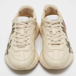 Gucci Cream Leather Strawberry Print Rhyton Sneakers Size 39.5