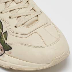 Gucci Cream Leather Strawberry Print Rhyton Sneakers Size 39.5