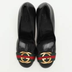 Pre Owned Gucci Black Leather GG Web Pumps Size 40