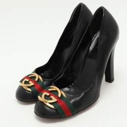 Pre Owned Gucci Black Leather GG Web Pumps Size 40