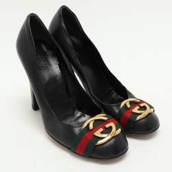 Pre Owned Gucci Black Leather GG Web Pumps Size 40