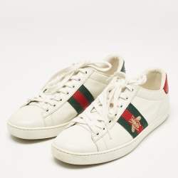 Gucci White Leather Bee Embroidered Ace Sneakers Size 36