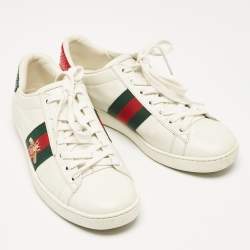 Gucci White Leather Bee Embroidered Ace Sneakers Size 36