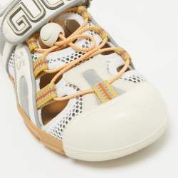 Gucci White/Silver Mesh and Leather Tinsel Sport Sandals Size 36