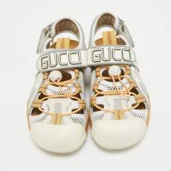 Gucci White/Silver Mesh and Leather Tinsel Sport Sandals Size 36