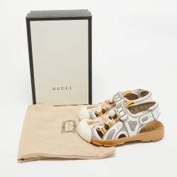 Gucci White/Silver Mesh and Leather Tinsel Sport Sandals Size 36