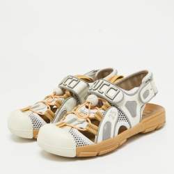 Gucci White/Silver Mesh and Leather Tinsel Sport Sandals Size 36