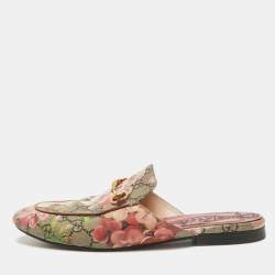 Gucci Multicolor Canvas Princetown Mules Size 38.5