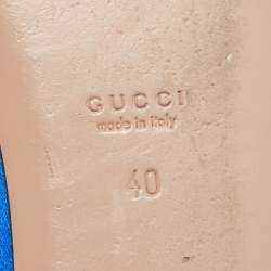 Pre Owned Gucci Blue Satin Crystal Embellished Ballet Flats Size 40