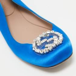 Pre Owned Gucci Blue Satin Crystal Embellished Ballet Flats Size 40