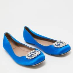 Pre Owned Gucci Blue Satin Crystal Embellished Ballet Flats Size 40