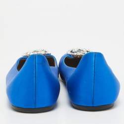 Pre Owned Gucci Blue Satin Crystal Embellished Ballet Flats Size 40