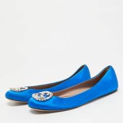 Pre Owned Gucci Blue Satin Crystal Embellished Ballet Flats Size 40