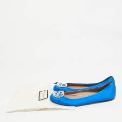 Pre Owned Gucci Blue Satin Crystal Embellished Ballet Flats Size 40