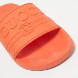 Gucci Orange Rubber Logo Pool Slides Size 38