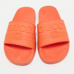 Gucci Orange Rubber Logo Pool Slides Size 38