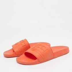 Gucci Orange Rubber Logo Pool Slides Size 38