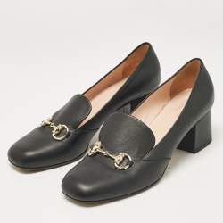 Gucci Black Leather Horsebit Block Heel Pumps Size 39