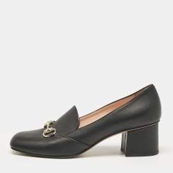 Gucci Black Leather Horsebit Block Heel Pumps Size 39