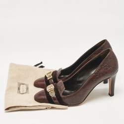 Gucci Dark Brown Guccissima Leather and Velvet Metal Buckle Pumps Size 38