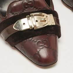 Gucci Dark Brown Guccissima Leather and Velvet Metal Buckle Pumps Size 38