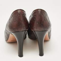 Gucci Dark Brown Guccissima Leather and Velvet Metal Buckle Pumps Size 38