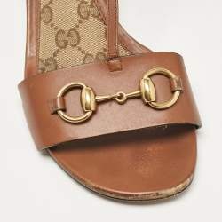 Gucci Brown Leather Horsebit T-Bar Ankle Strap Sandals Size 40