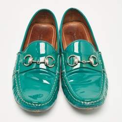 Gucci Green Patent Leather Slip On Loafers Size 38
