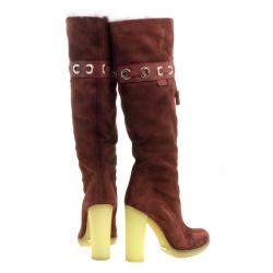 Pre Owned Gucci Maroon Suede Fur Lined Knee High Boots Size 38