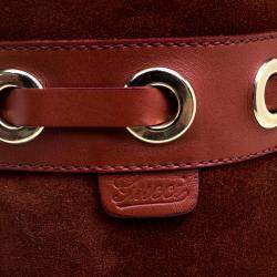 Pre Owned Gucci Maroon Suede Fur Lined Knee High Boots Size 38