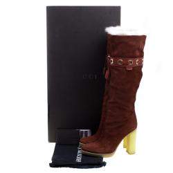 Pre Owned Gucci Maroon Suede Fur Lined Knee High Boots Size 38