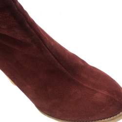 Pre Owned Gucci Maroon Suede Fur Lined Knee High Boots Size 38