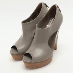 Gucci Grey Leather Cut Out Peep Toe Platform Booties Size 37.5