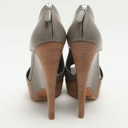 Gucci Grey Leather Cut Out Peep Toe Platform Booties Size 37.5