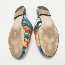 Pre Owned Gucci Multicolor Floral Fabric Princetown Flat Mules Size 39.5