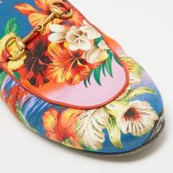 Pre Owned Gucci Multicolor Floral Fabric Princetown Flat Mules Size 39.5