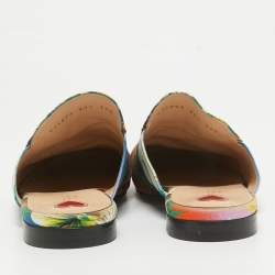 Pre Owned Gucci Multicolor Floral Fabric Princetown Flat Mules Size 39.5