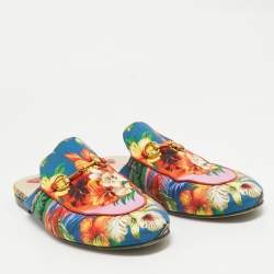 Pre Owned Gucci Multicolor Floral Fabric Princetown Flat Mules Size 39.5