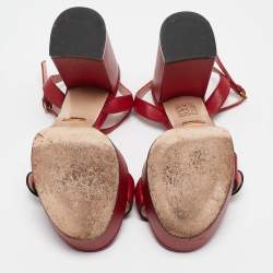 Pre Owned Gucci Red Leather GG Marmont Ankle Strap Sandals Size 36