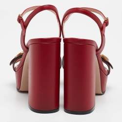 Pre Owned Gucci Red Leather GG Marmont Ankle Strap Sandals Size 36