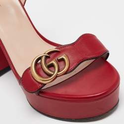 Pre Owned Gucci Red Leather GG Marmont Ankle Strap Sandals Size 36