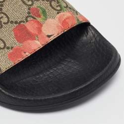 Gucci Pink/Black GG Bloom Supreme Canvas Slide Flats Size 35