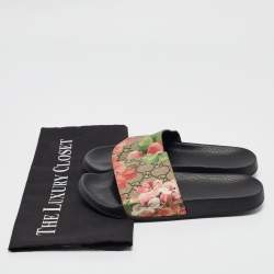 Gucci Pink/Black GG Bloom Supreme Canvas Slide Flats Size 35
