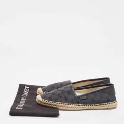 Pre Owned Gucci Black GG Canvas and Leather Espadrille Flats Size 38