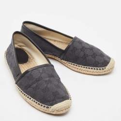 Pre Owned Gucci Black GG Canvas and Leather Espadrille Flats Size 38