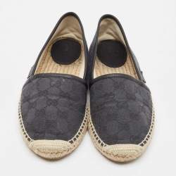 Pre Owned Gucci Black GG Canvas and Leather Espadrille Flats Size 38