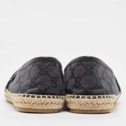 Pre Owned Gucci Black GG Canvas and Leather Espadrille Flats Size 38