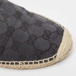 Pre Owned Gucci Black GG Canvas and Leather Espadrille Flats Size 38