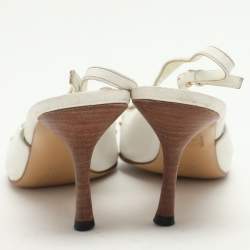 Gucci White Leather Web Chain Embellished Slingback Pumps 36